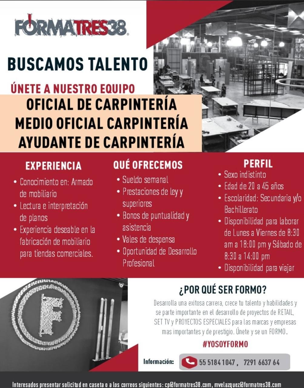 OFICIAL DE CARPINTERÍA, MEDIO OFICIAL CARPINTERÍA,  AYUDANTE DE CARPINTERÍA